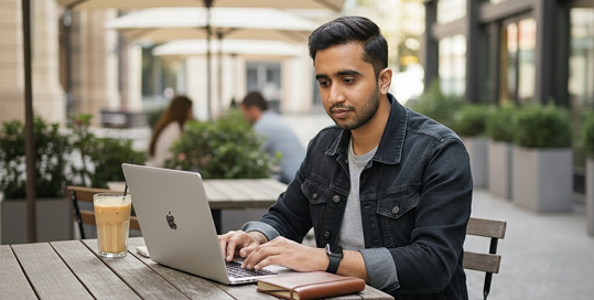 Professional working at outdoor cafe